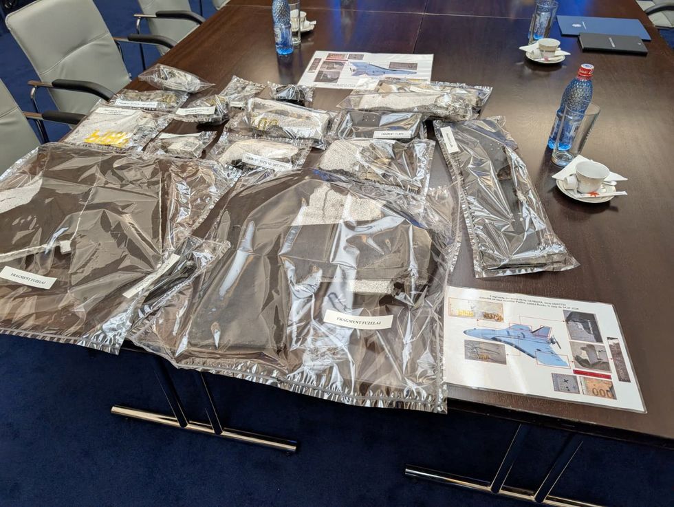 \u200bFragments of drones downed in Romanian territory on display at the country's Foreign Ministry