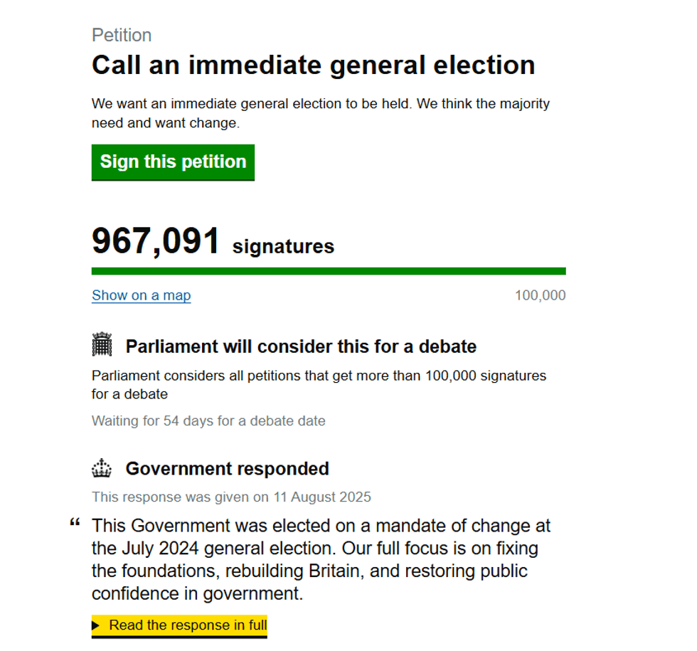\u200bNearly one million people have signed the petition calling for a general election