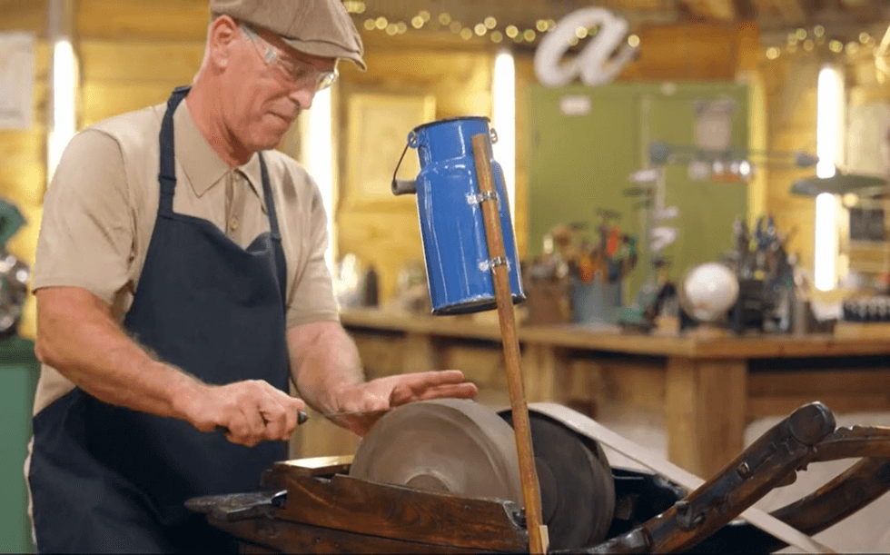 \u200bNella uses his great-grandfather's sharpener for the first time