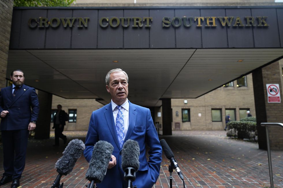\u200bNigel Farage outside Southwark Crown Court