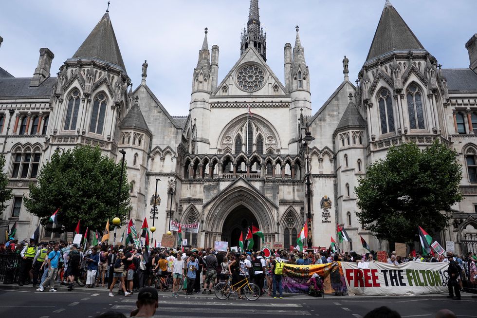 \u200bProtesters meeting outside the courthouse