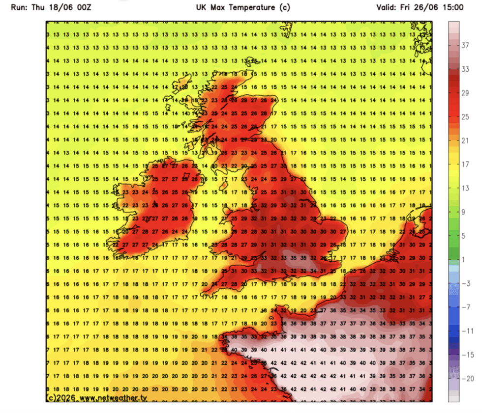 \u200bTemperatures could reach as much as 35C