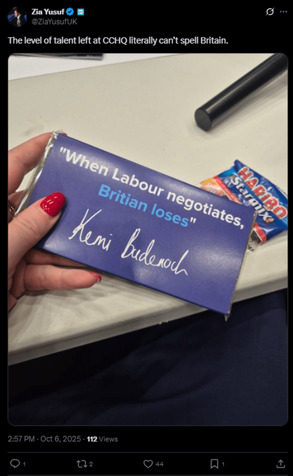 \u200bThe Conservatives have misspelt Britain on chocolate bars