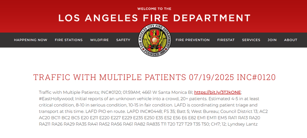 \u200bThe LAFD issued a statement online