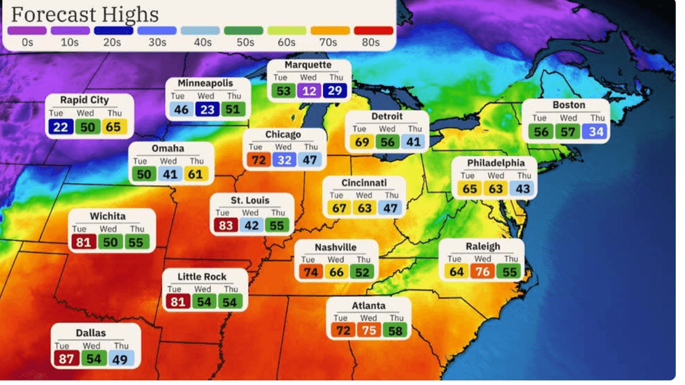 \u200bUS temperature highs amid wildfire warnings
