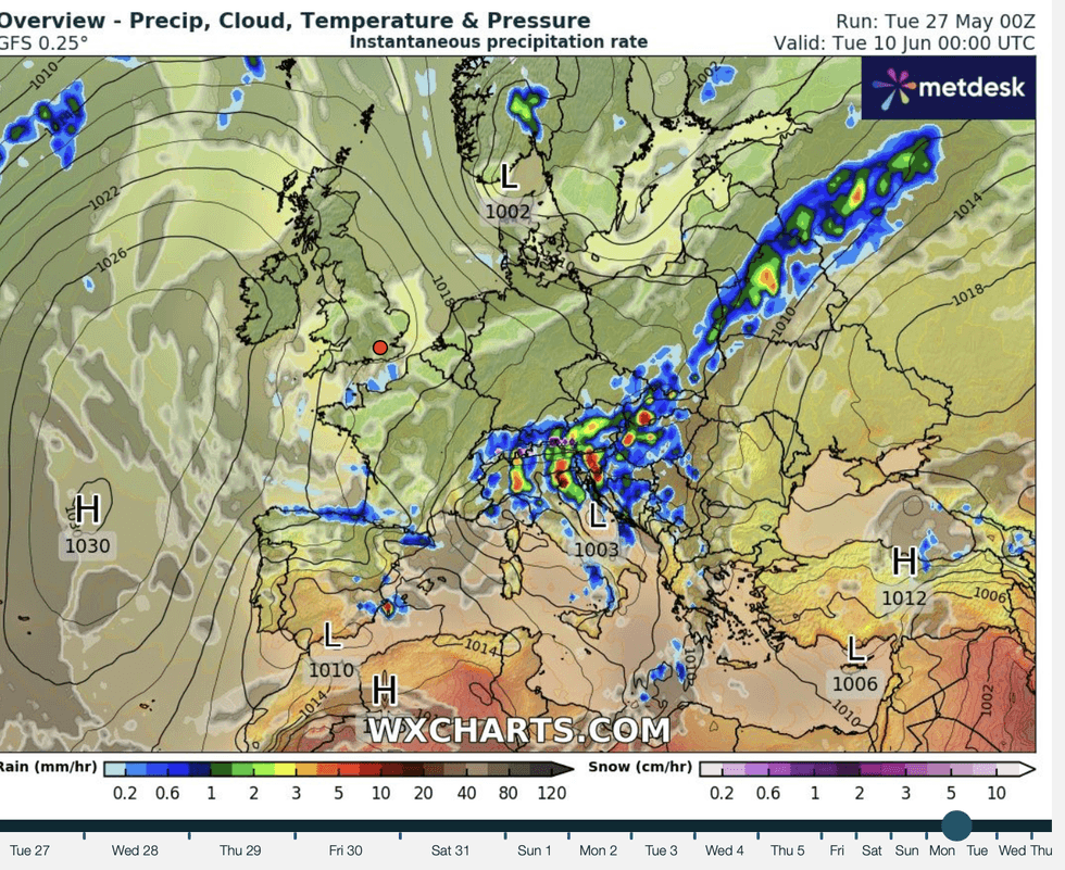 \u200bWX Charts map shows high pressure returning to Britain