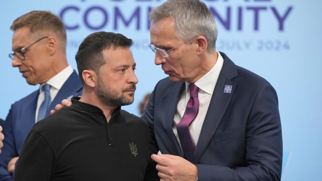 Ukrainian President Volodymyr Zelensky speaks to the Nato Secretary General Jens Stoltenberg