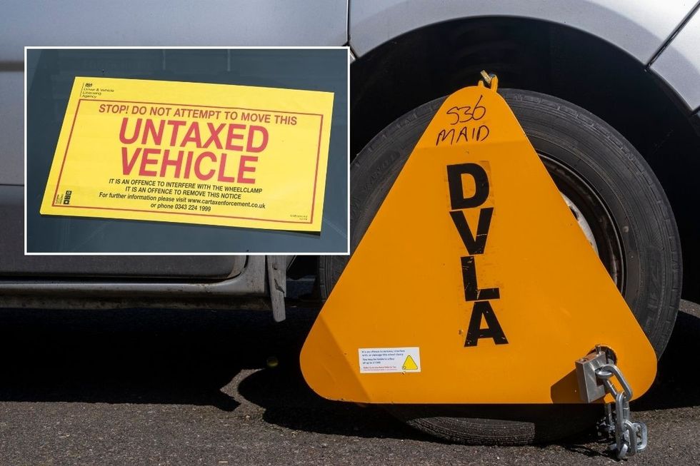 Untaxed vehicle sticker and a DVLA wheel clamp 