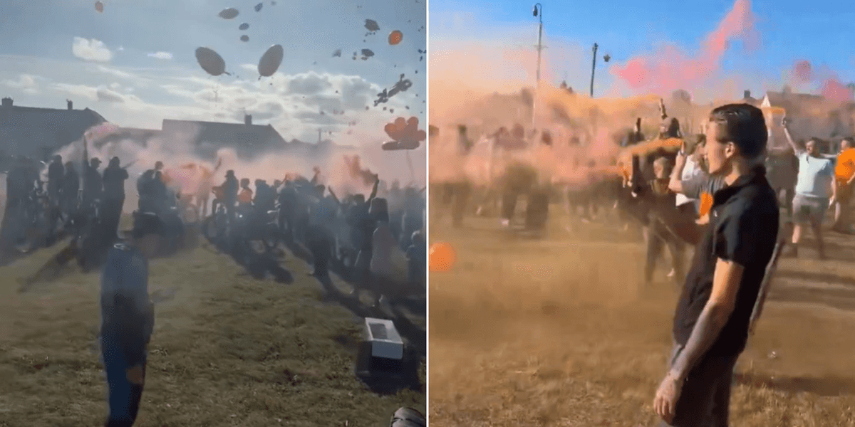 Hordes of balaclava-clad youths light flares for dead A66 'joyriders' in chaotic vigil while mourners pray silently for two PCs