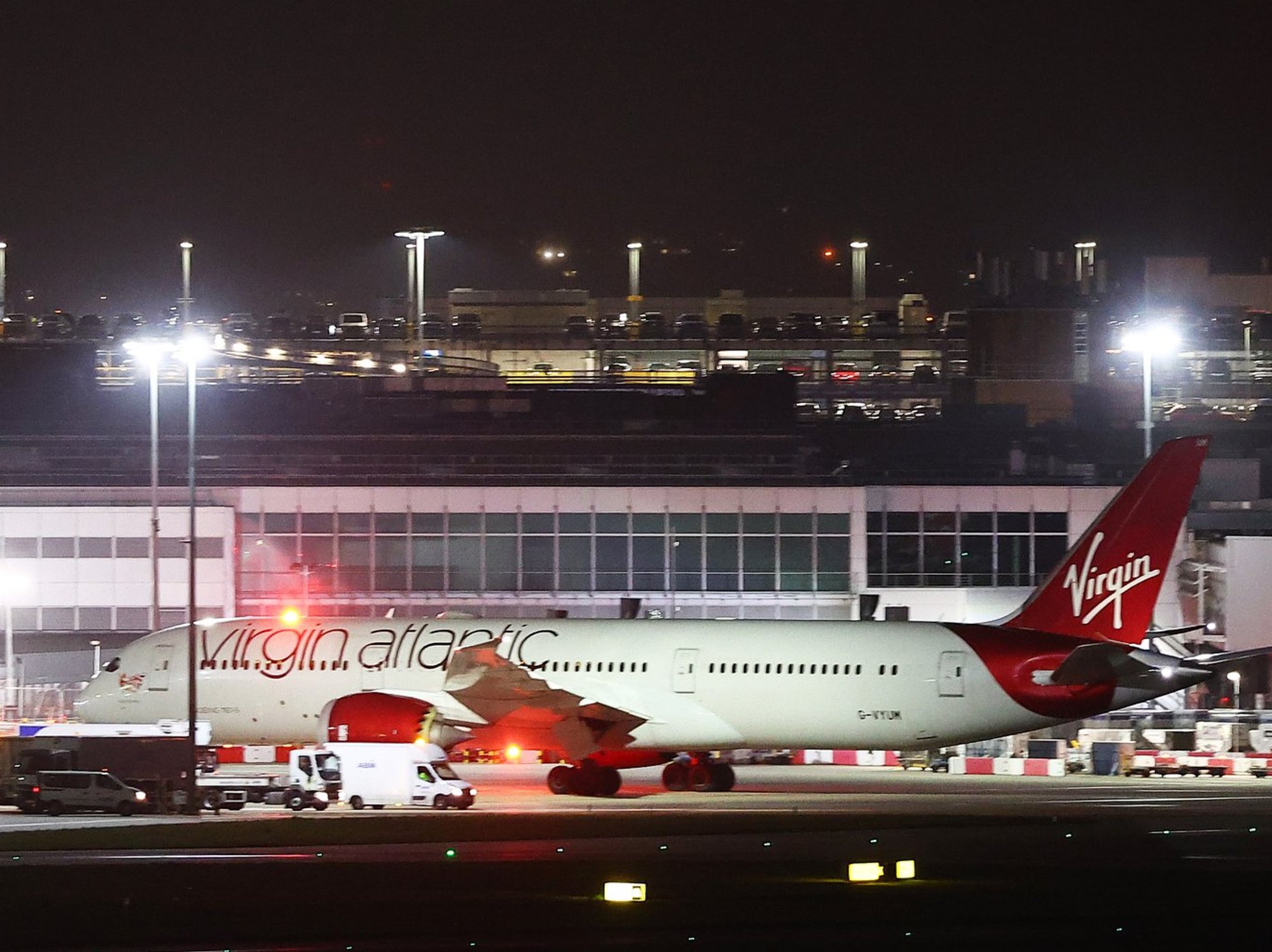 Virgin Atlantic jet parked at London Heathrow