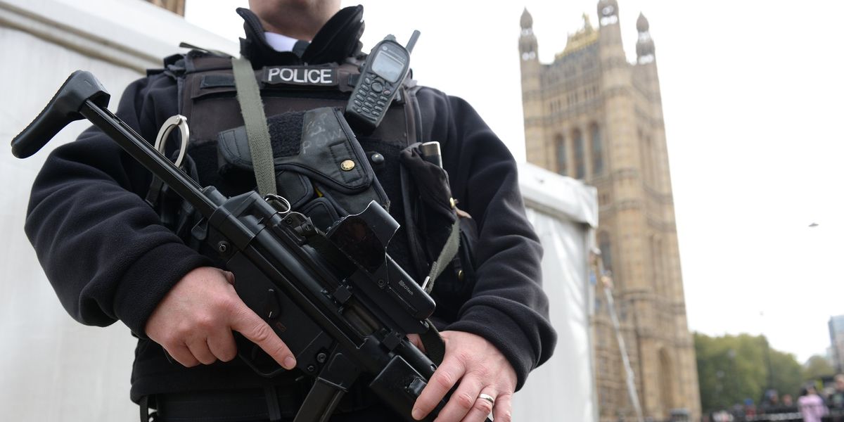Parliament swarmed by actors dressed as armed police as public told not to panic