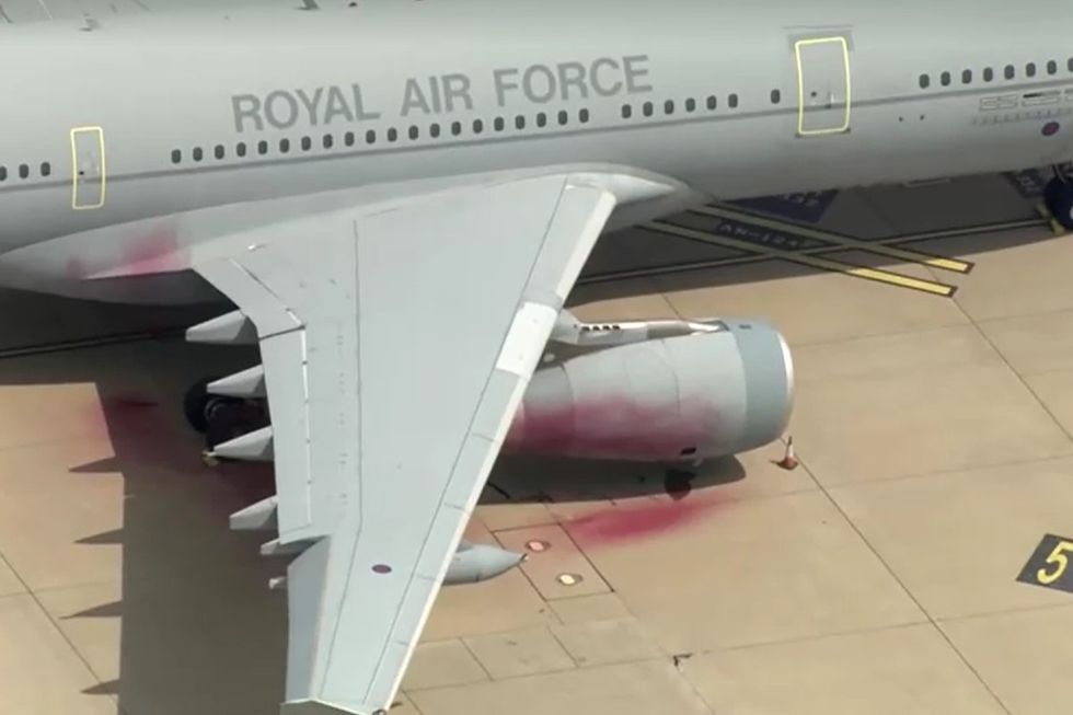 Voyager aircraft tagged with red paint