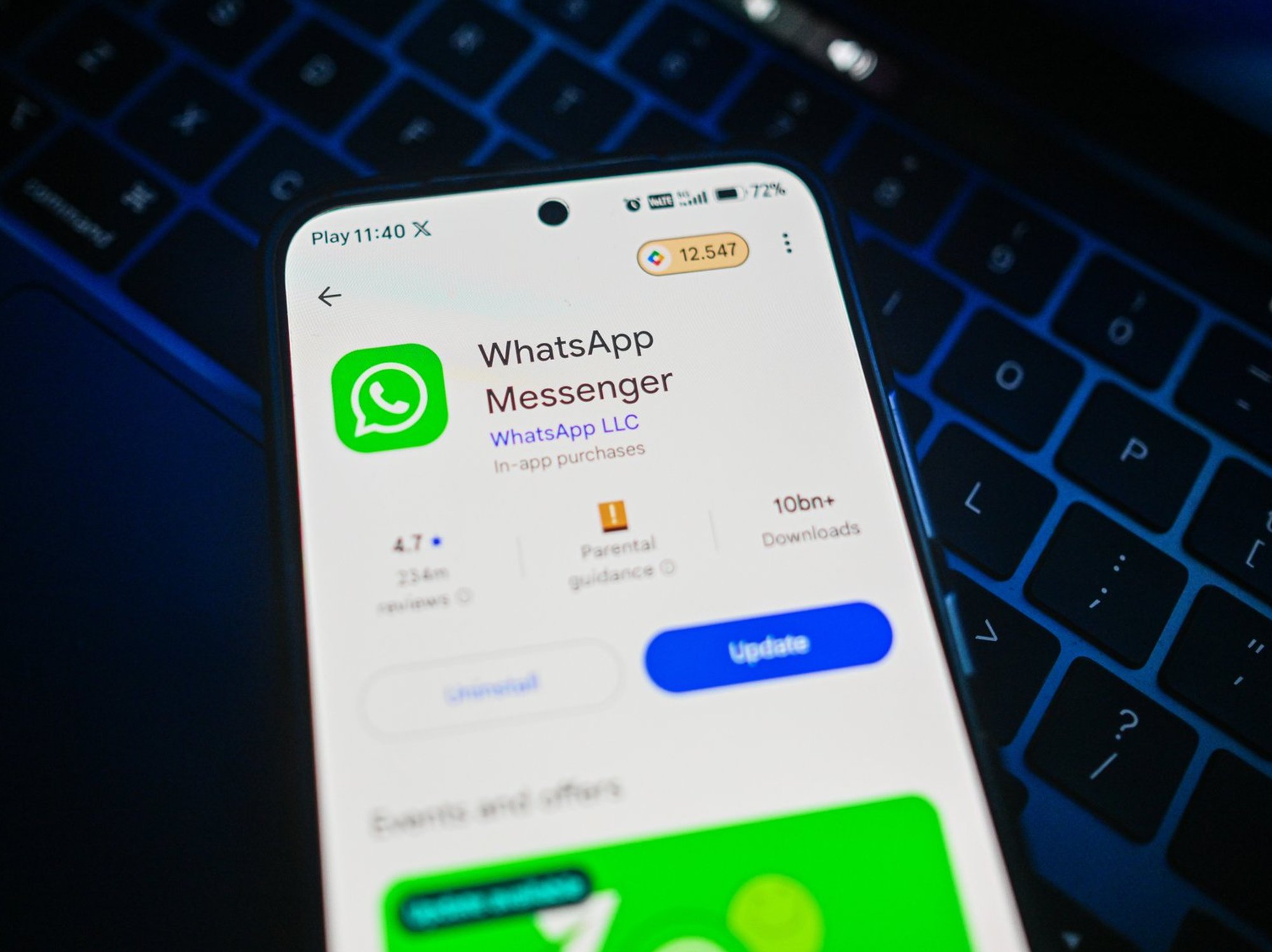 WhatsApp app listing shown on the Android