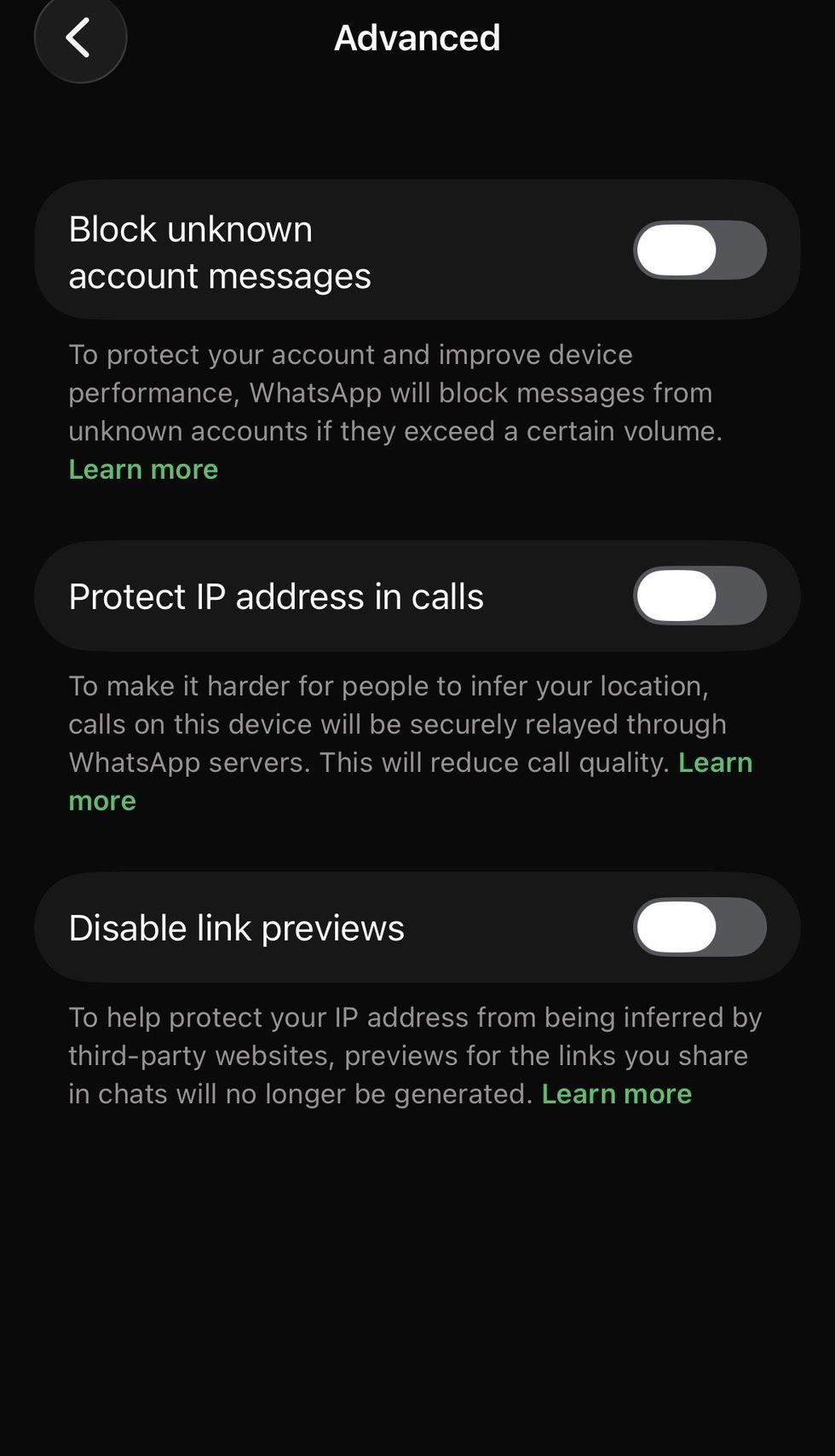 WhatsApp security settings