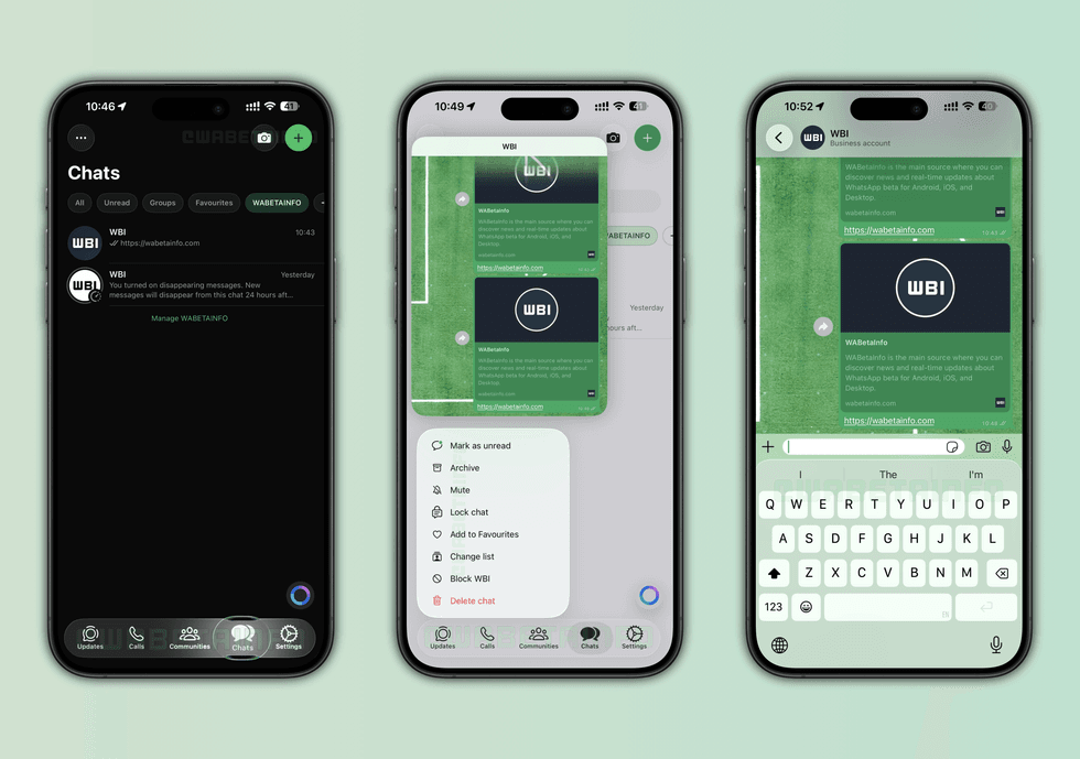 WhatsApp update displaying Liquid Glass