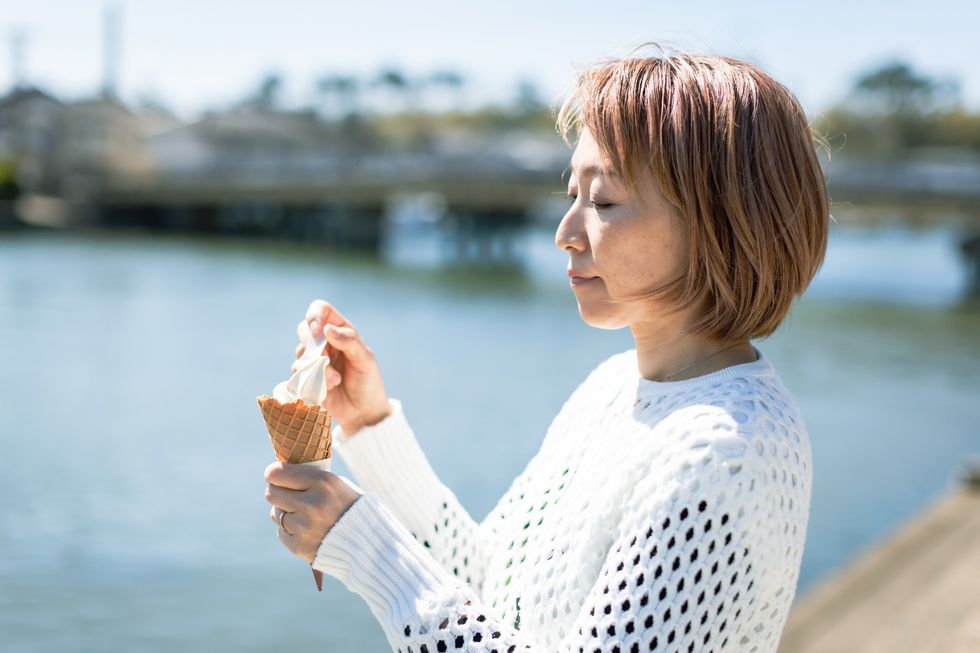 Woman eating ice cream