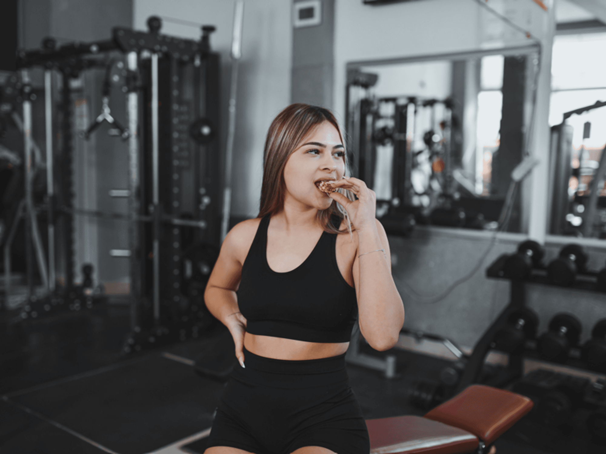 Woman eating protein