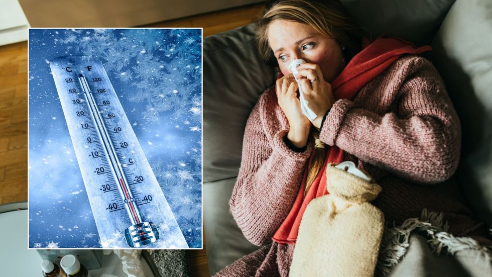 Woman feeling cold and freezing weather