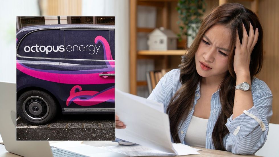 Woman looking at bill and Octopus Energy van