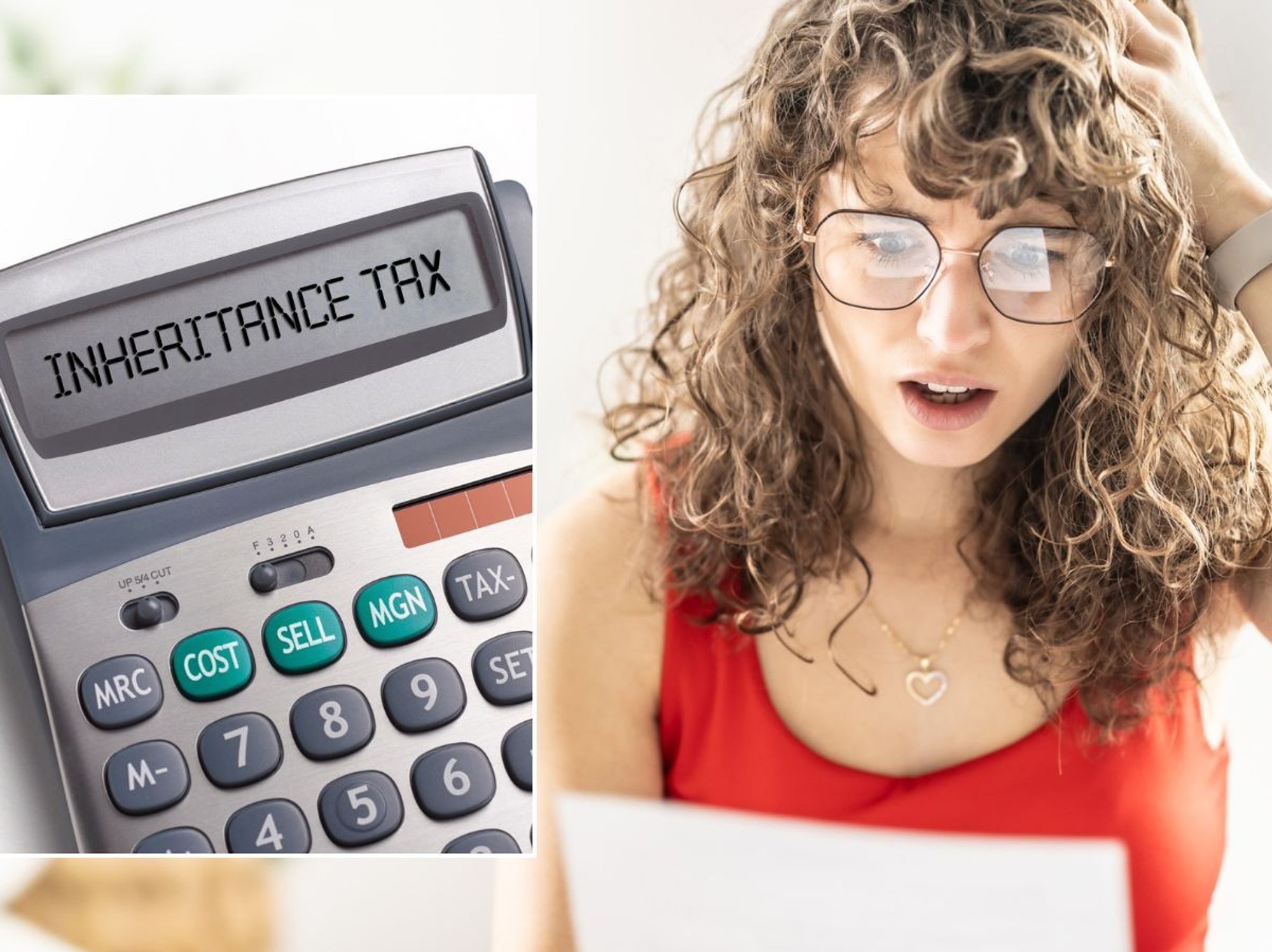 Woman looking at letter and inheritance tax calculator