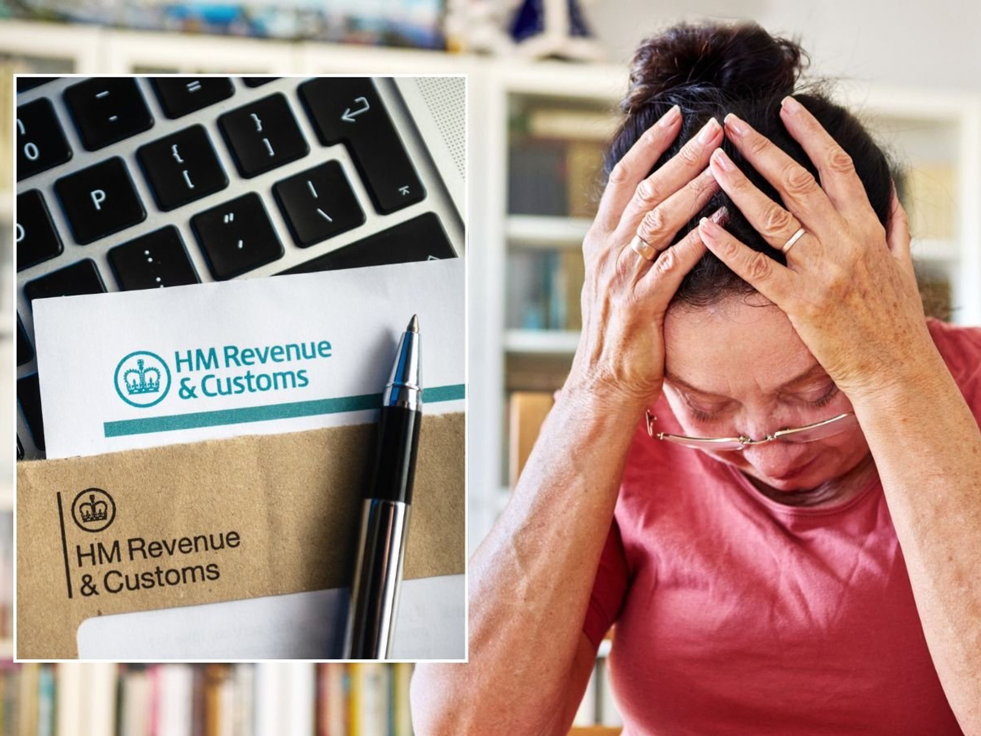 Woman looking worried and HMRC letter