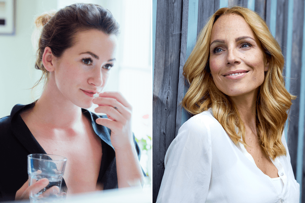 Woman taking supplement / woman with youthful skin