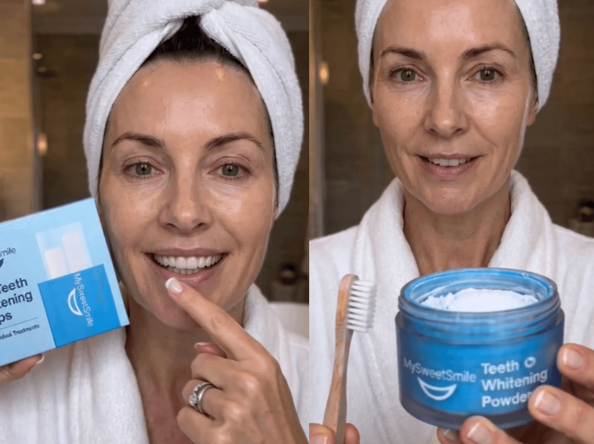 Woman uses My Sweet Smile teeth whitening products