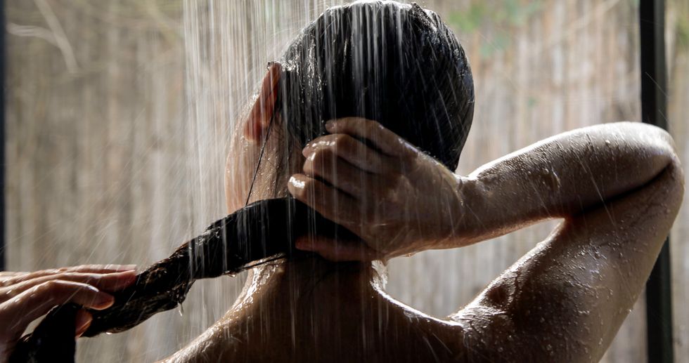 Woman washing her hair