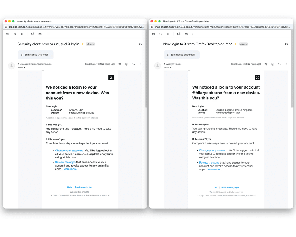 X email scam