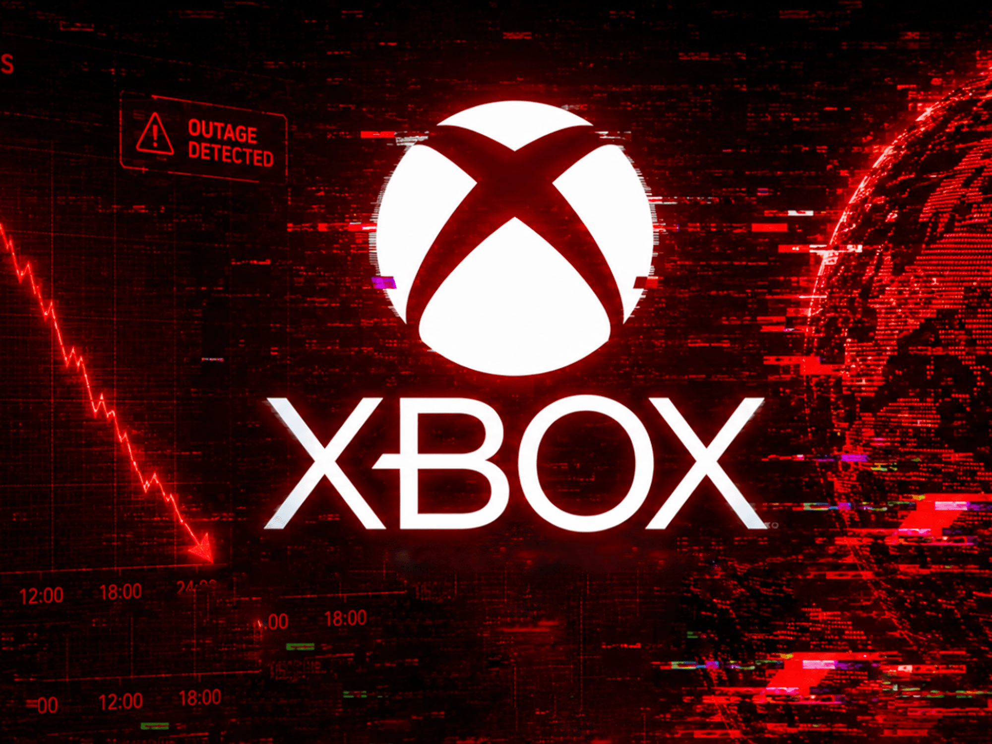xbox logo with chart showing mass global outage