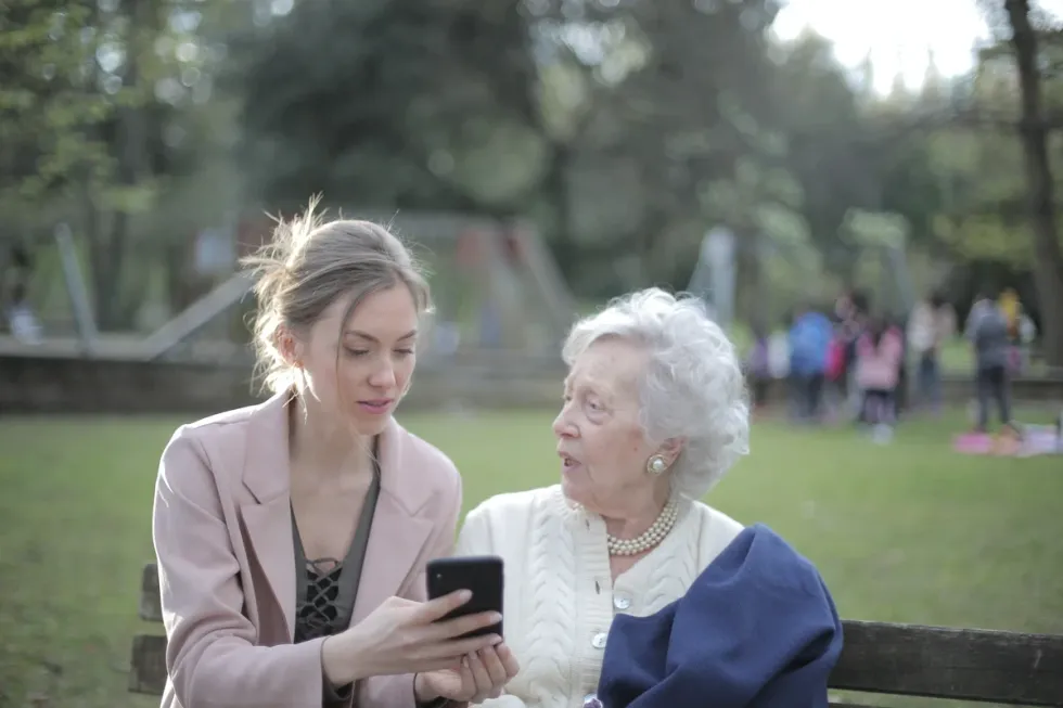 Younger woman with elderly woman