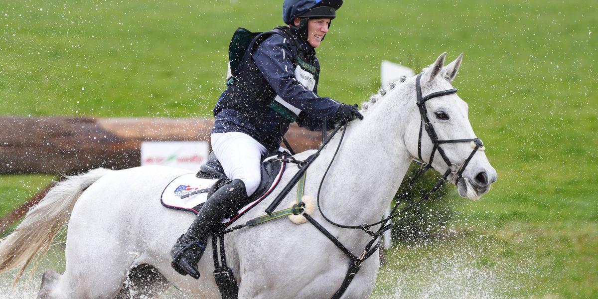 Zara Tindall gets splashed in the face with water as Princess Anne's daughter pictured on horseback