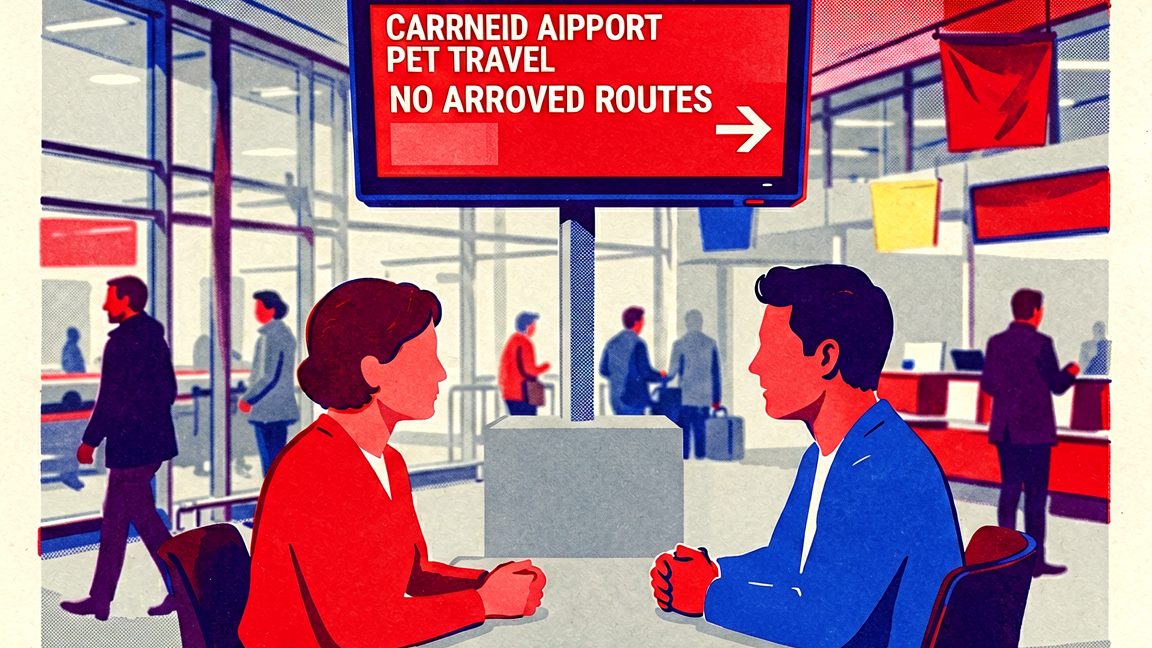 Cardiff Airport pet travel information screen showing no approved routes