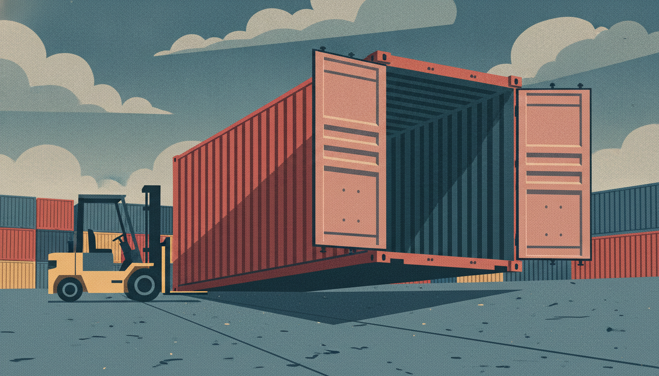 Standard intermodal shipping container at a Leeds freight depot
